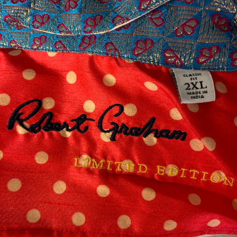 ROBERT GRAHAM Size XXL White Embroidery Cotton Long Sleeve Shirt