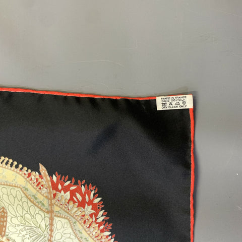 HERMES Black Multi-Color Graphic Silk Scarves