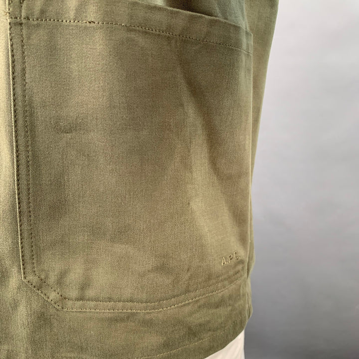 A.P.C. Size XL Green Olive Twill Cotton Two Pockets Jacket