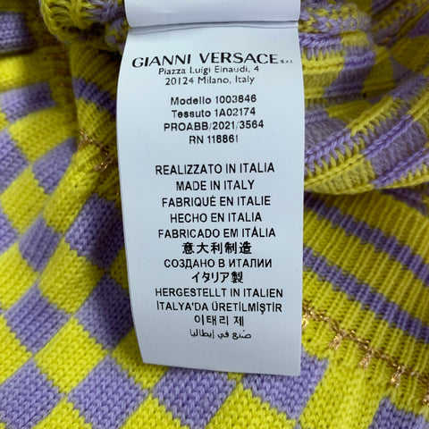 VERSACE Size S Yellow Lavender Wool Blend Checkered Crew Neck Casual Top