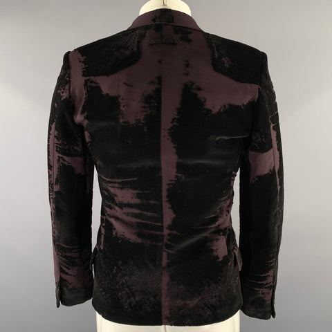 JEAN PAUL GAULTIER Size 38 Black Burgundy Devore Velvet Sport Coat