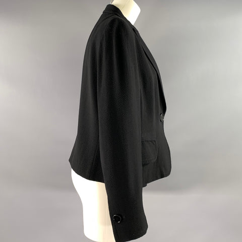 AKRIS Size 12 Black Wool  Elastane Single Button Jacket
