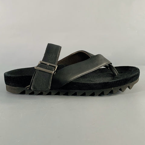 LANVIN Size 8 Black Leather Thong Sandals