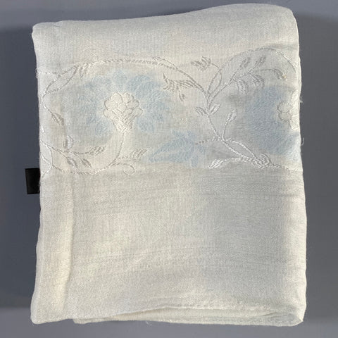 LORO PIANA Cream Light Blue Floral Linen Silk Scarf