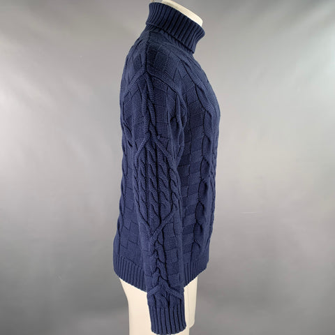 ETRO Size S Navy Cable Knit Wool Blend Turtleneck Sweater