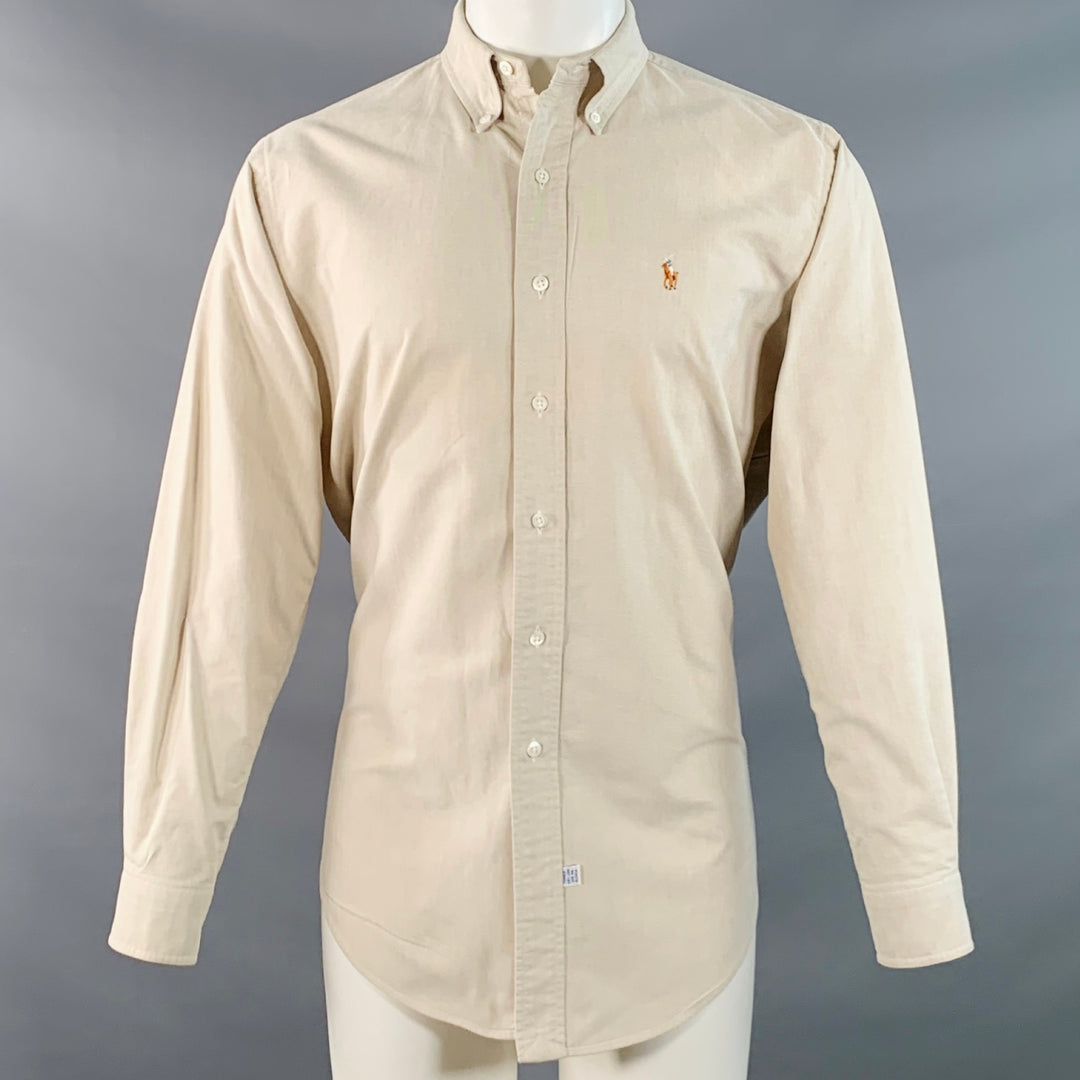 RALPH LAUREN Size S Beige Cotton Button Down Collar Long Sleeve Shirt