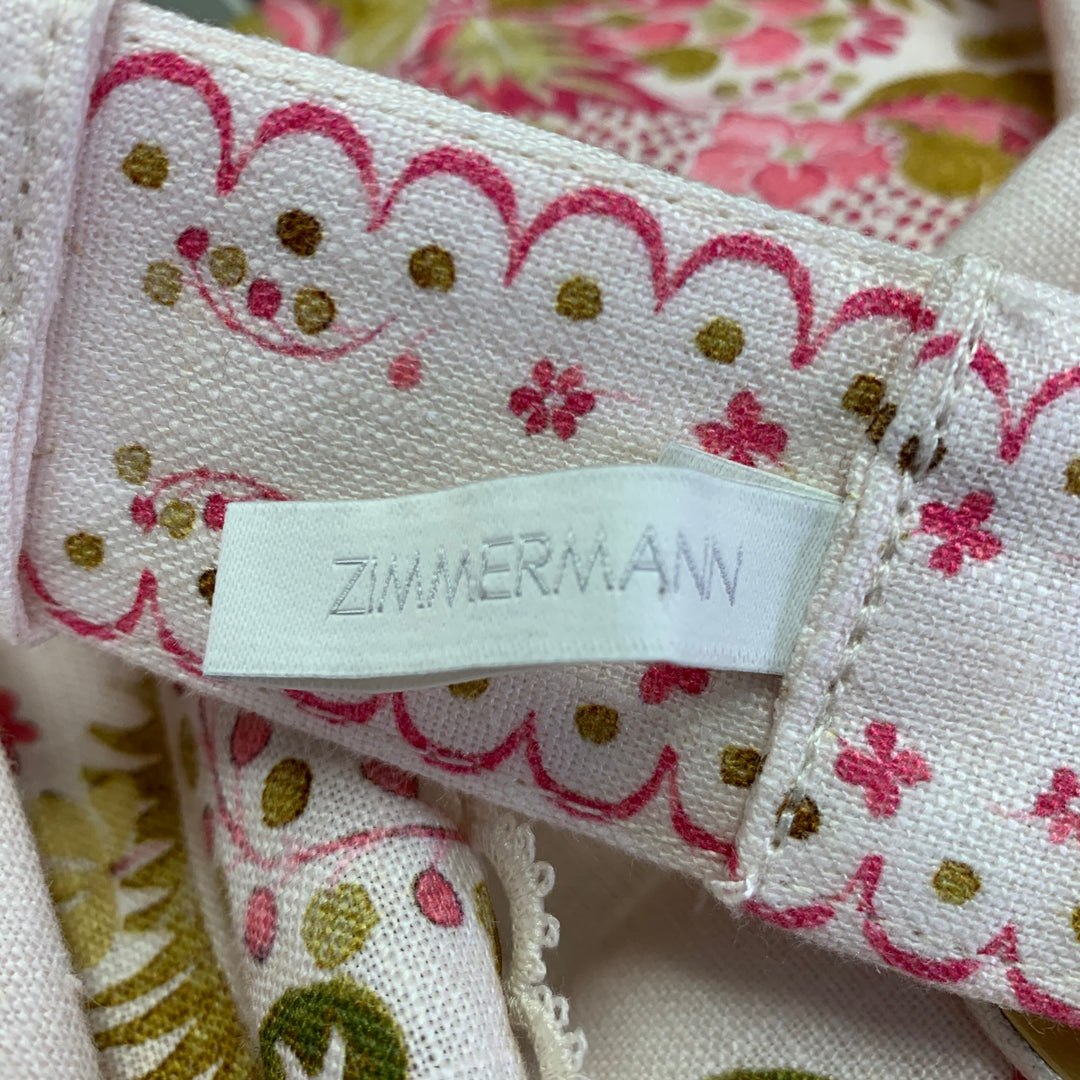 ZIMMERMANN Size S Pink Olive Linen Embroidered High Waisted Dress Pants Sui Generis Designer Consignment ZIMMERMANN Size S Pink Olive Linen Embroidered High Waisted Dress Pants Sui Generis Designer Consignment