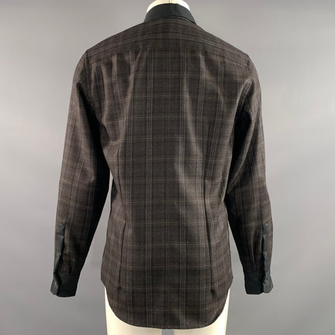 DOLCE & GABBANA Size M Black Brown Plaid Wool Silk Long Sleeve Shirt