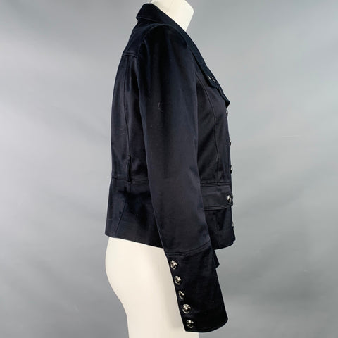 BURBERRY LONDON Size 8 Black Cotton Blend Double Breasted Cropped Jacket Blazer