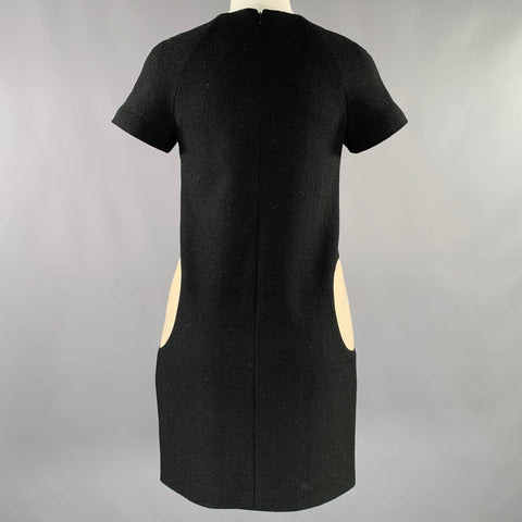 LISA PERRY Size 2 Black Cream Wool Circles Short Sleeve Dress