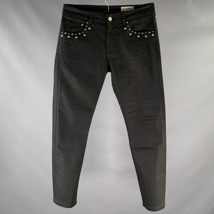 ALEXANDER MCQUEEN Size 32 Studded Black Denin Jeans