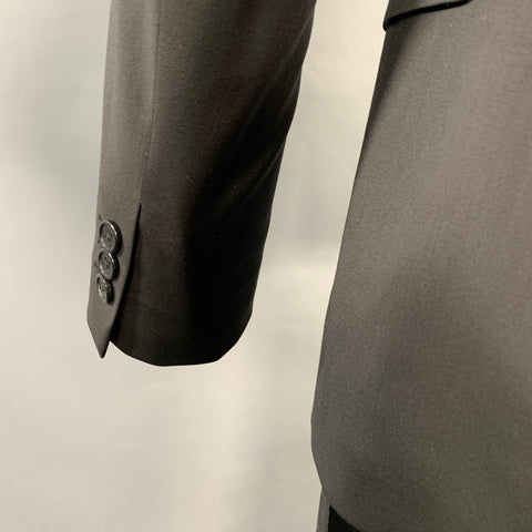 HELMUT LANG Size 40 Black Virgin Wool Notch Lapel Seatbelt Suit