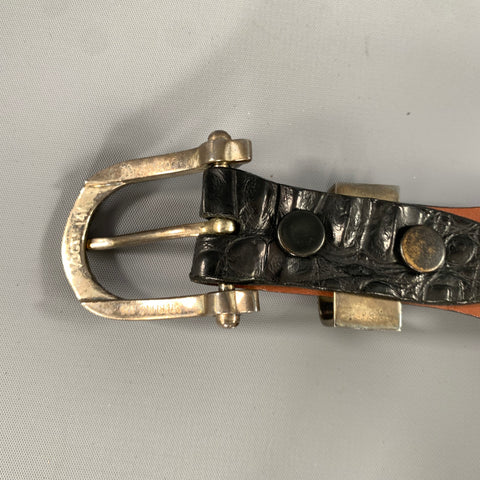 SADDLEBACK LEATHER CO. Size 42 Black Crackled Alligator Leather Belt