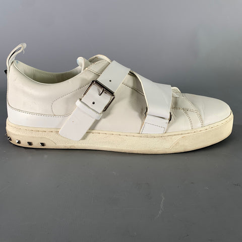 VALENTINO Size 9 White Studded Leather Strap Sneakers