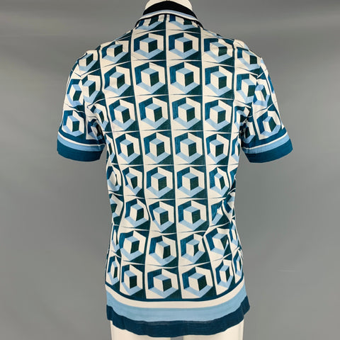 DOLCE & GABBANA Size S Blue White Graphic Cotton Short Sleeve Polo