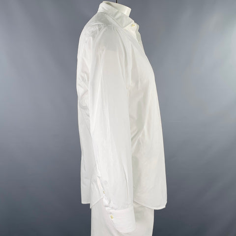 RODA Size L White Cotton Button Up Long Sleeve Shirt