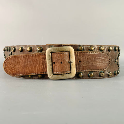RALPH LAUREN Size M Brown Brass Studded Leather Western Belt