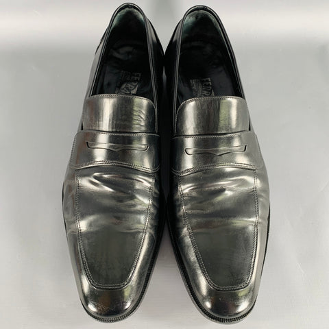 SALVATORE FERRAGAMO Size 10.5 Black Leather Penny Loafers