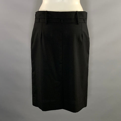 BALENCIAGA Size 2 Black Wool Pencil Knee Length Skirt