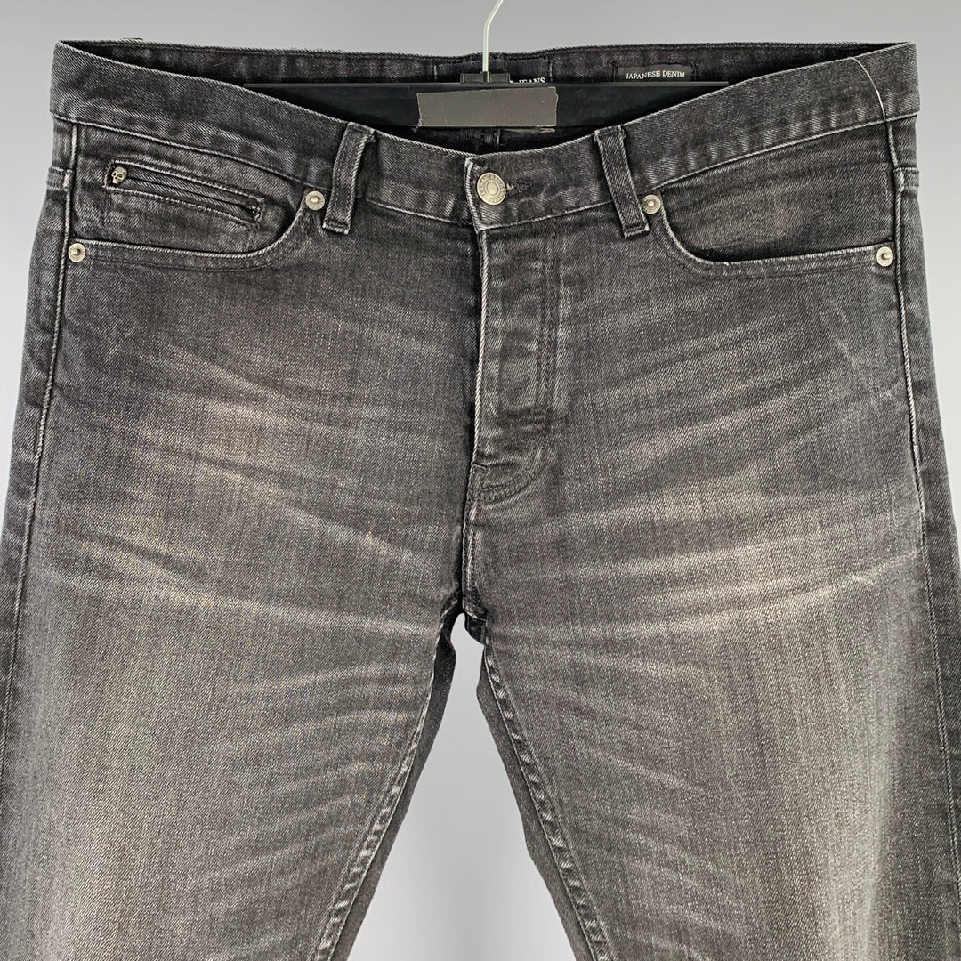 THE KOOPLES Size 31 Black Grey Distressed Cotton Blend Selvedge Jeans