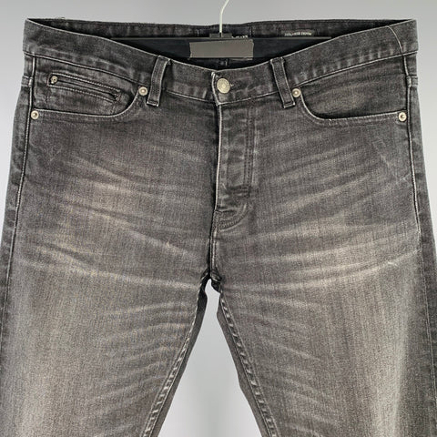 THE KOOPLES Size 31 Black Grey Distressed Cotton Blend Selvedge Jeans