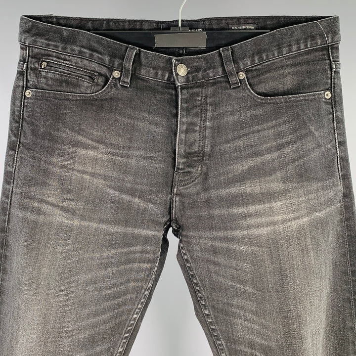 THE KOOPLES Size 31 Black Grey Distressed Cotton Blend Selvedge Jeans