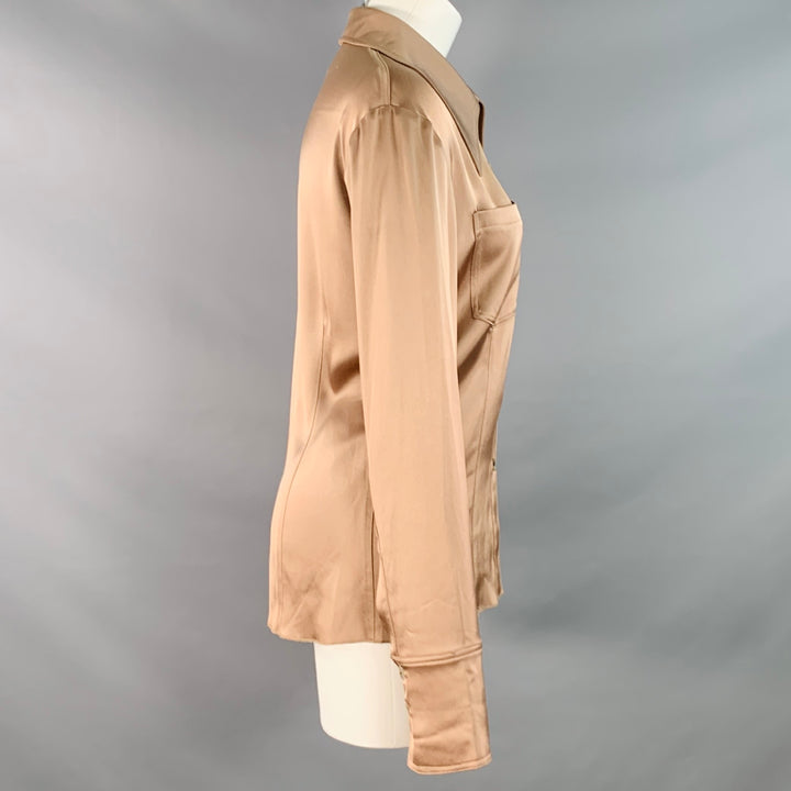 NANUSHKA Size M Copper Triacetate Blend Satin Point Collar Patch Pockets Shirt