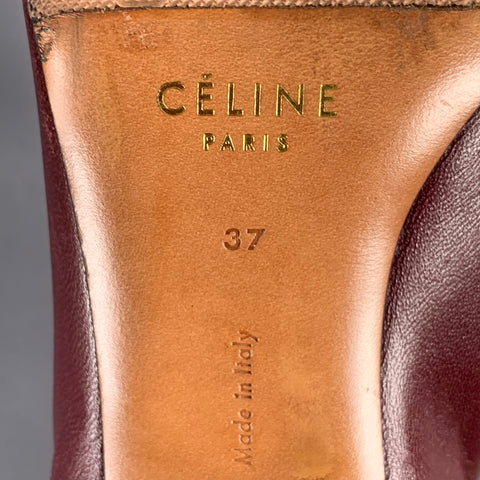 CELINE Size 7 High Throat Burgundy Leather Cone Heel Pumps