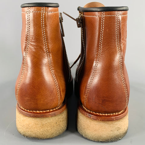 KENZO Size 9.5 Brown Contrast Stitch Leather Lace-Up Zipper Boots