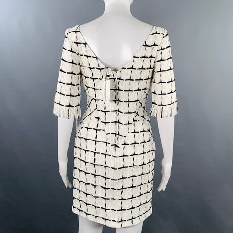 FREDERICK ANDERSON Size 4 White Black Cotton Textured Short Sleeve Dress