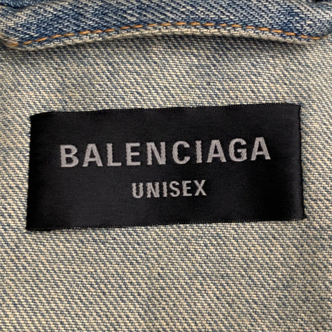 BALENCIAGA Size S Blue White Monogram Cotton Denim Oversized Jacket