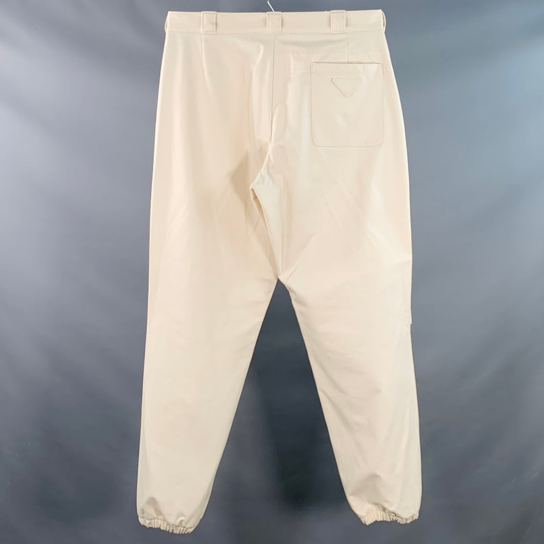 PRADA Size 36 Beige Cotton Herringbone Tapered Elastic Cuffs Zip Fly Casual Pants