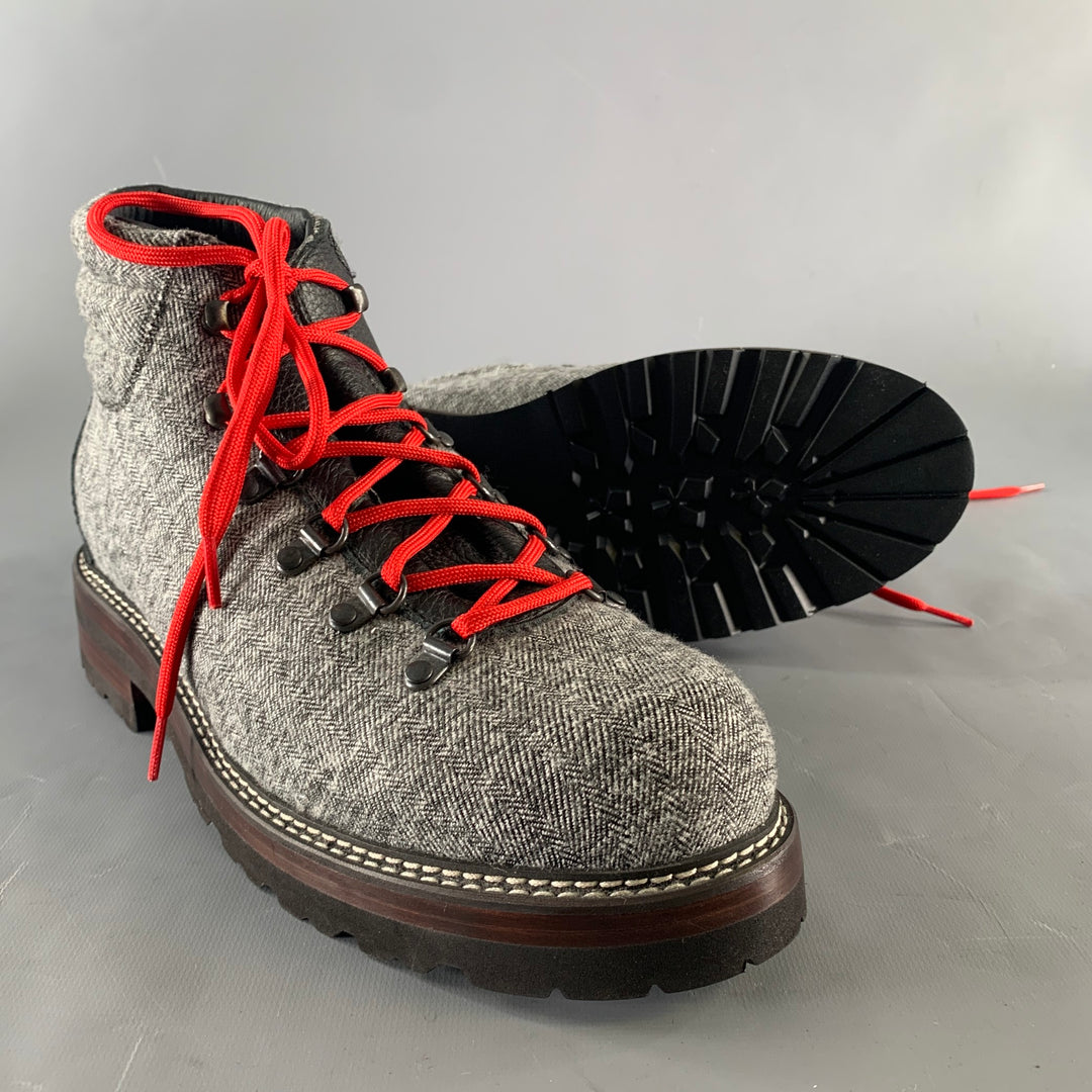 MONTELLIANA Size 12 Grey Black Tweed Wool Ankle Boots