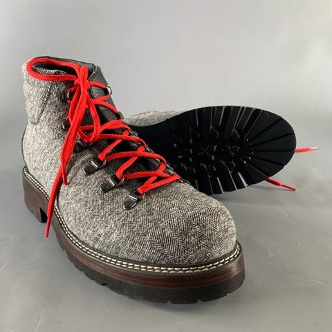 MONTELLIANA Size 12 Grey Black Tweed Wool Ankle Boots