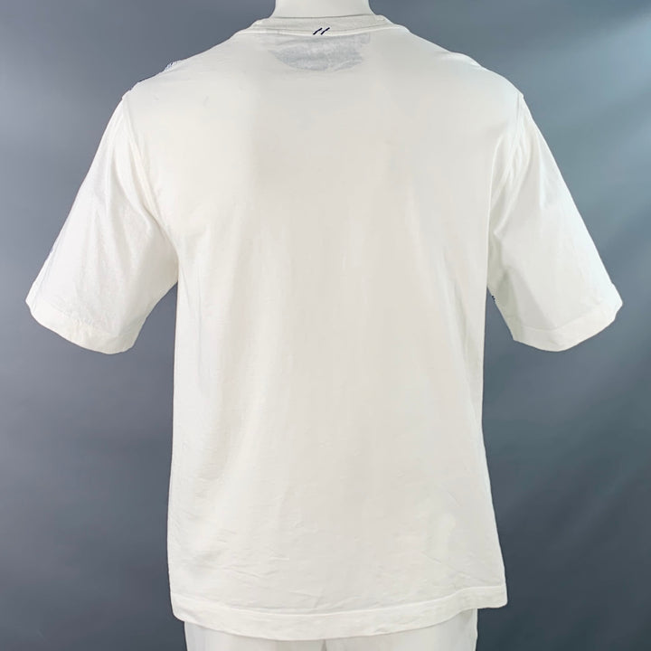 BURBERRY Size L White Blue Logo Print Cotton Blend Short Sleeve T-shirt