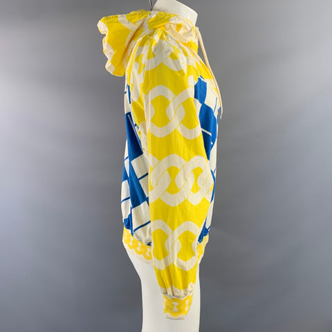 BERNHARD WILLHELM Size S White Yellow & Blue Abstract Cotton 1/4 Zip Sweatshirt