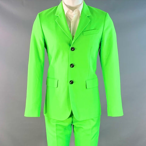 AMI by ALEXANDRE MATTIUSSI Size 36 Neon Green Wool Blend Twill Notch Lapel Suit