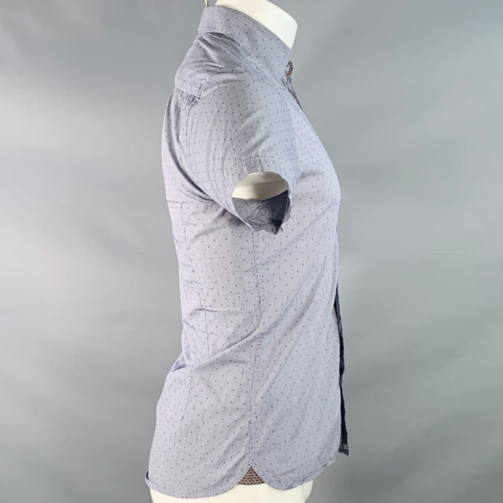 TED BAKER Size XS Bwenno Navy White Dots Cotton Blend One Pocket Short Sleeve Shirt