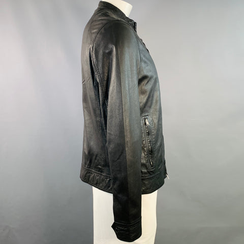 ALLSAINTS Size XL Colt Black Sheepskin Leather Bomber Jacket