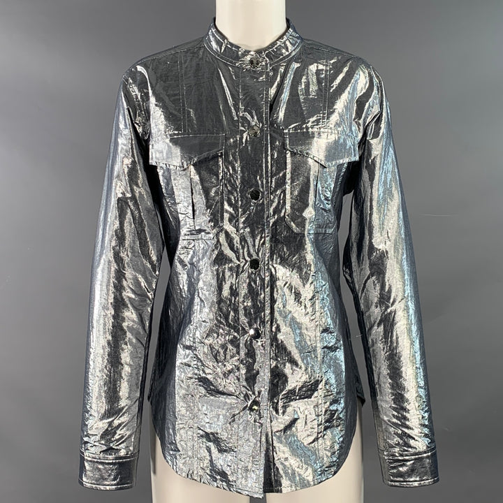 A.L.C. Size 4 Metallic Silver Cotton Blend Snaps Collarless Jacket