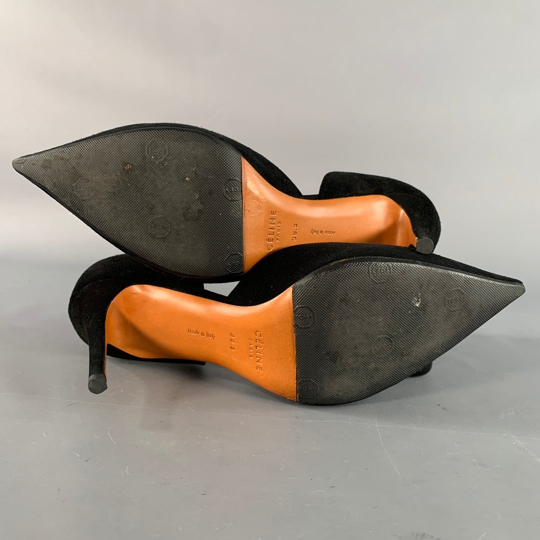 CELINE Size 8.5 Black Suede Pointed Toe D'Orsay Stiletto Pumps