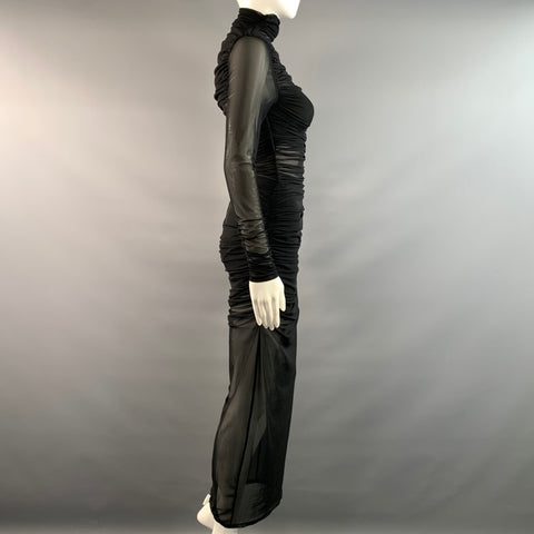 MISHA Size XS Black Polyester Blend Sheer Long Gown Evening Dress