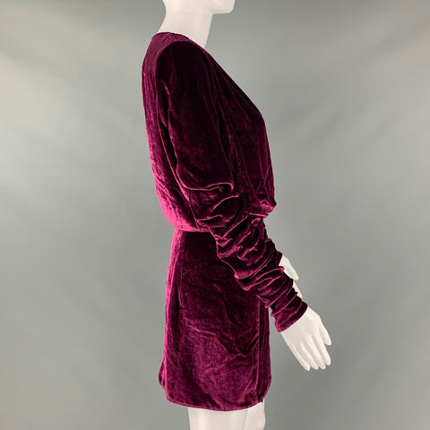 ATTICO Size S Pink Raspberry Velvet V-Neck Mini Dress