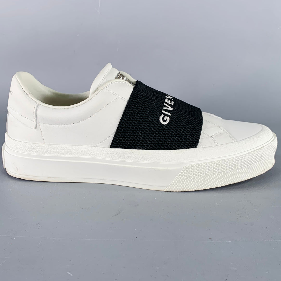 GIVENCHY Size 8 White Black Leather Logo Calfskin Low Top Sneakers