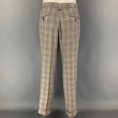 BLACK FLEECE Size 38 Black White Glenplaid Wool Blend Notch Lapel Suit