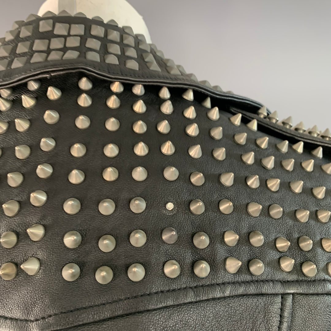 MUUBAA Size 6 Black Studded Lambskin Leather Biker Jacket