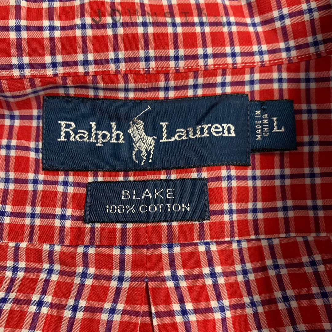 RALPH LAUREN Size L Red Blue Window Pane Cotton Button Down Long Sleeve Shirt