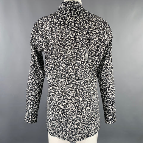 SAINT LAURENT Size M Black White Print Cotton Button Up Long Sleeve Shirt