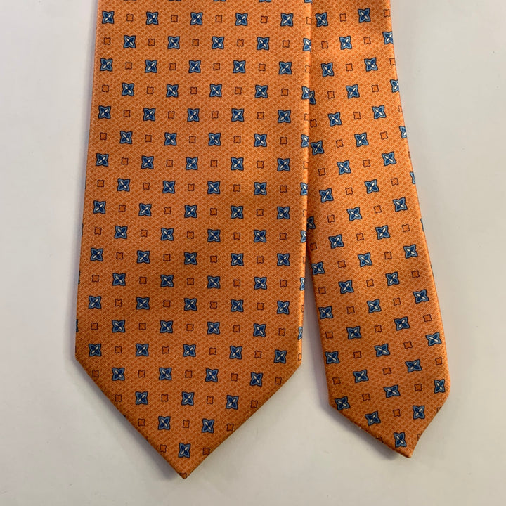 DOLCEPUNTA Orange Blue Foulard Silk Tie