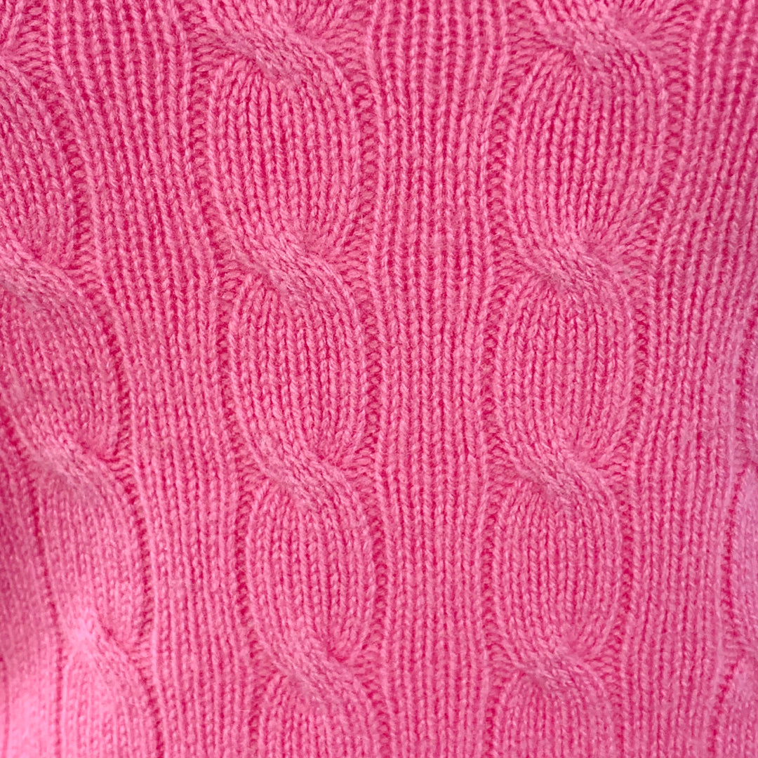 RALPH LAUREN Size M Pink Cashmere Cable Knit Off Shoulder Pullover